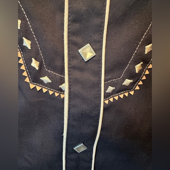 Scully Men's Size Large Studded Western Embroidered Black Snap Shirt Tip Collars - Picture 6 of 10
